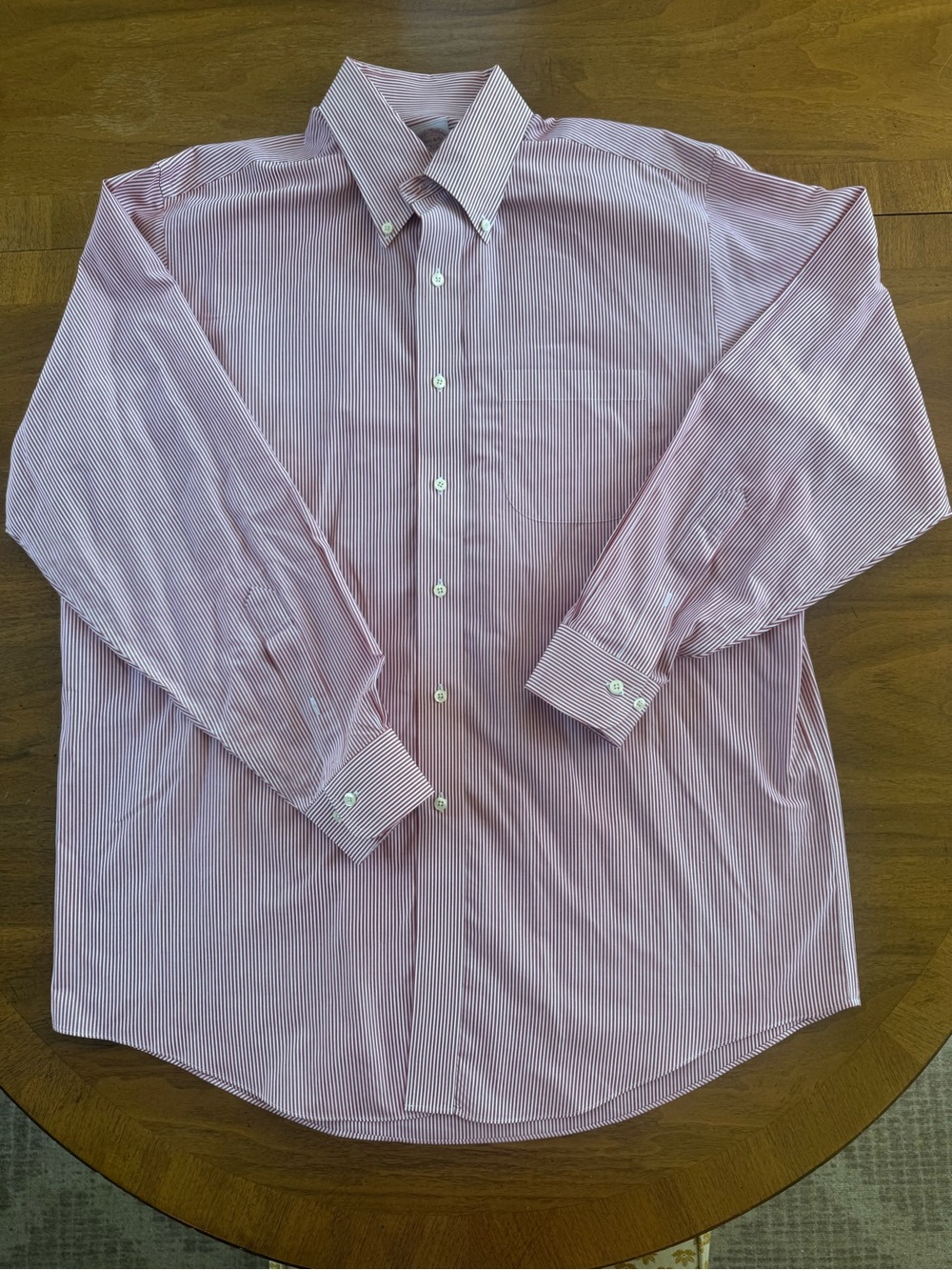 Brooks Brothers Red and White Fine-Stripe Button-Down Dress Shirt
